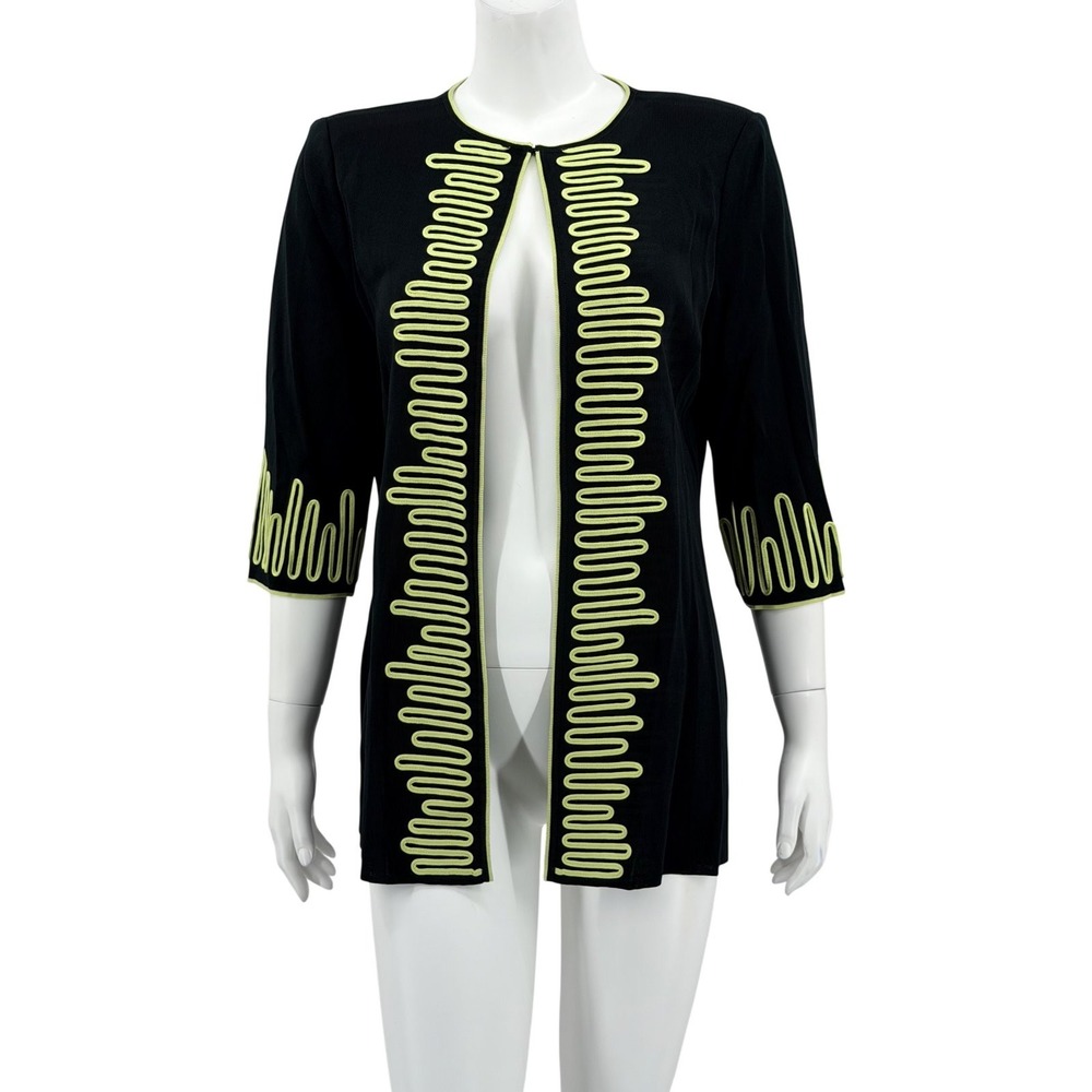 Ming Wang Sweater Womens Medium Black Lime Cardigan Artsy Office Work Church